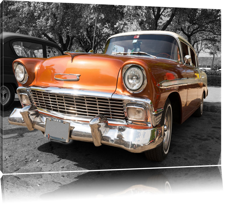 Pixxprint Oranger Kult Oldtimer, Leinwandbild