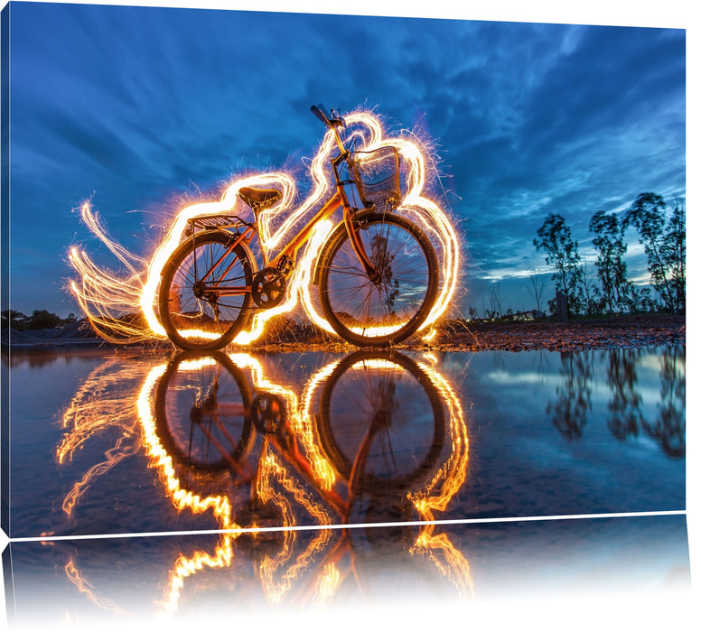 Pixxprint Burning Bike brennendes Fahrrad, Leinwandbild