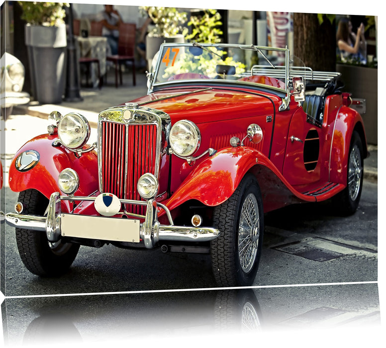 Pixxprint Roter Oldtimer in Italien, Leinwandbild