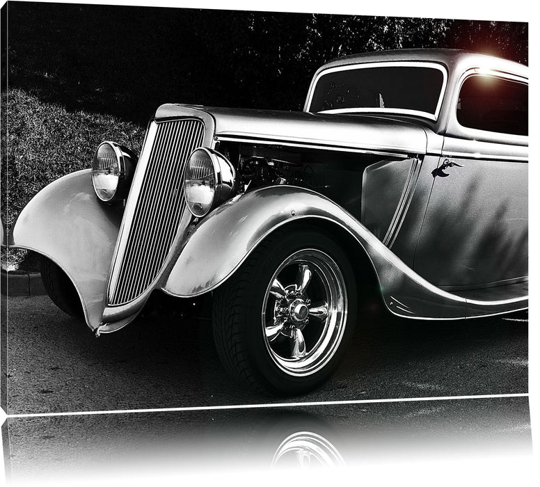 Pixxprint Luxus Schwarz weiß Oldtimer, Leinwandbild