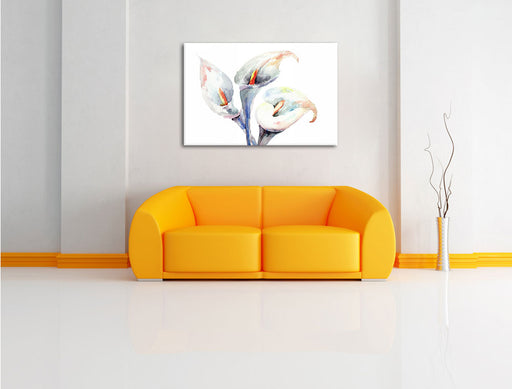 Aquarell Blüten Callas Kunst Leinwandbild über Sofa