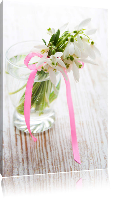 Pixxprint Schneeglöckchen mit rosa Band, Leinwandbild