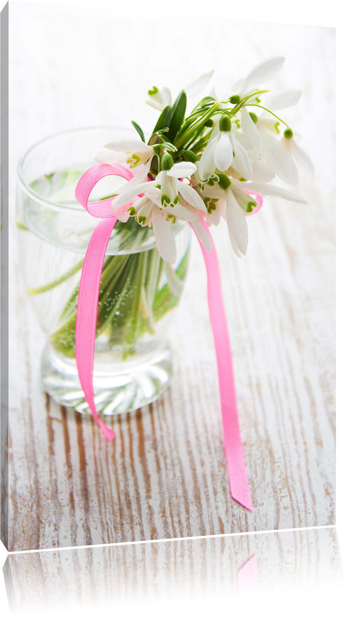 Schneeglöckchen mit rosa Band Leinwandbild