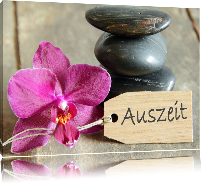 Pixxprint Auszeit Orchidee mit Zen Steinen, Leinwandbild