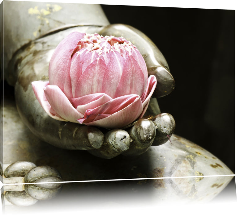 Pixxprint Lotus auf der Hand eines Buddhas, Leinwandbild