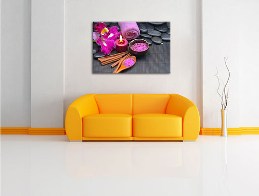 Wellness Orchideenblüte Leinwandbild über Sofa