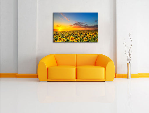 Sonnenuntergang Sonnenblumen Leinwandbild über Sofa