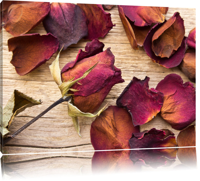 Pixxprint Rosen auf Holztisch, Leinwandbild