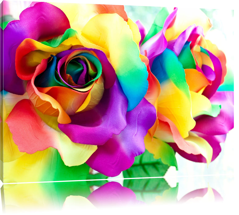 Pixxprint Kunterbunte Rosen, Leinwandbild