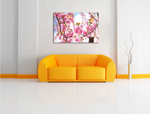 Schöne Kirschblüten Leinwandbild über Sofa