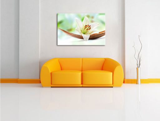 Lilie Blüte Bananenblatt Leinwandbild über Sofa