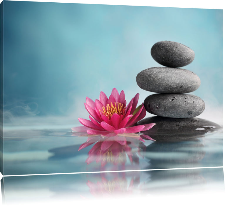 Pixxprint Seerosenblüte mit Zen Steinen, Leinwandbild