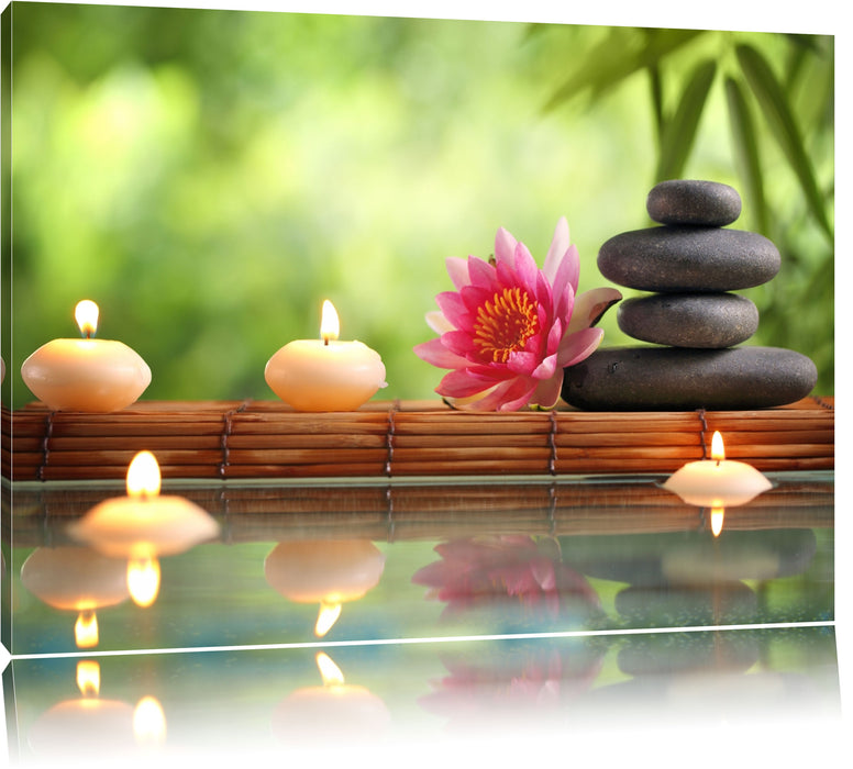 Pixxprint Seerose mit Zen Steinen im Tempel, Leinwandbild