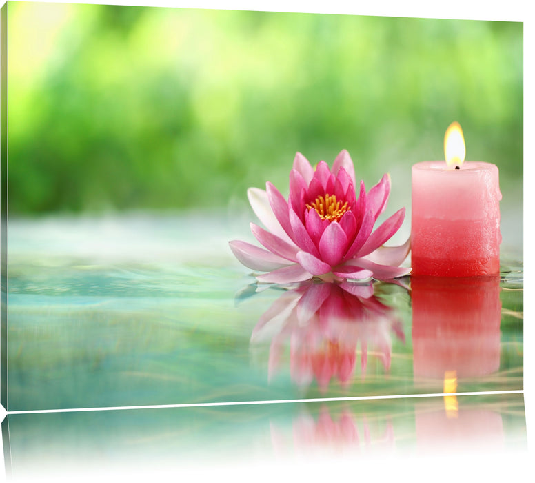 Pixxprint Kleine Seerose neben Kerze, Leinwandbild