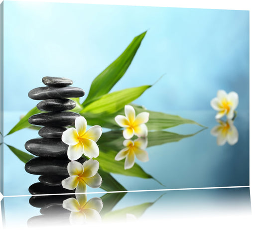 Zen Steinturm Monoi Blüten Leinwandbild