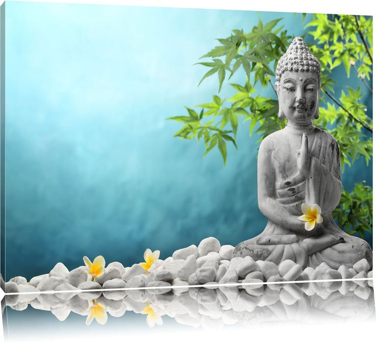 Pixxprint Buddha auf Steinen mit Monoi Blüte, Leinwandbild