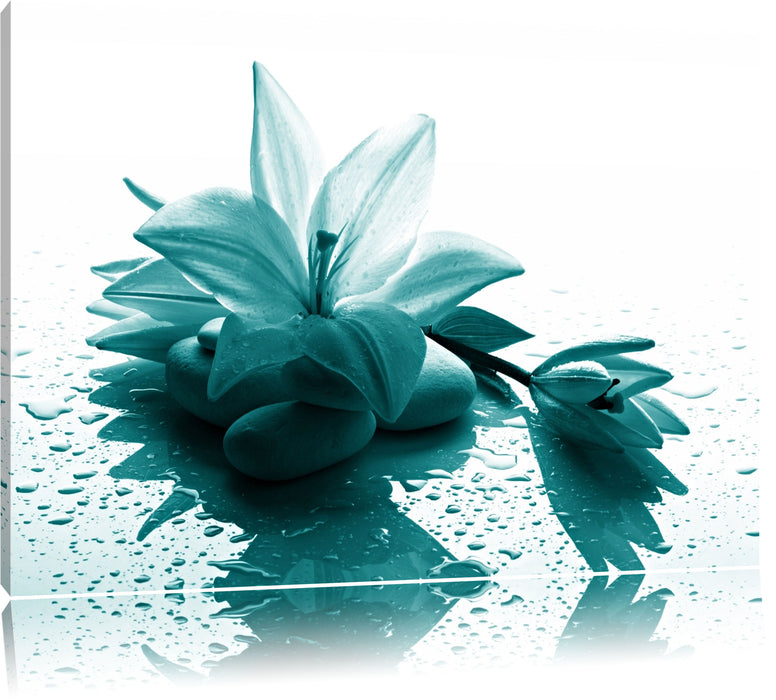 Pixxprint Düstere Lilie mit Zen Steinen, Leinwandbild