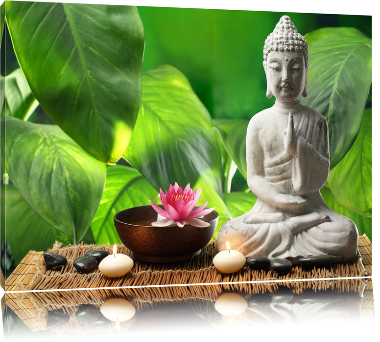 Pixxprint Seerose & Buddha Statue, Leinwandbild