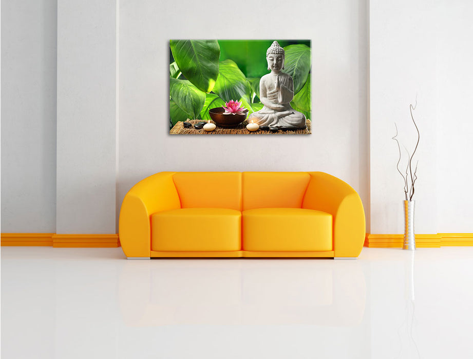 Seerose & Buddha Statue Leinwandbild über Sofa