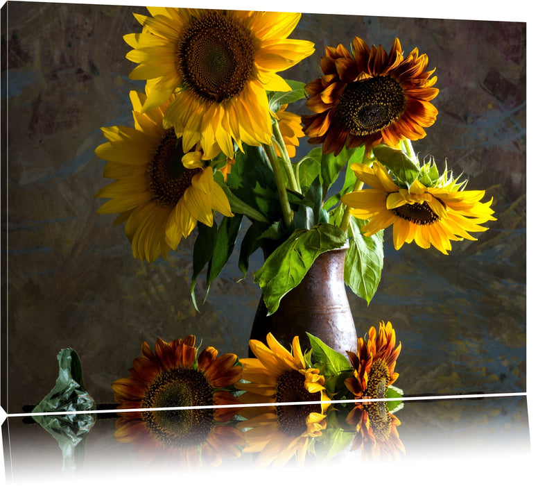 Pixxprint Sonnenblumen in edler Vase, Leinwandbild