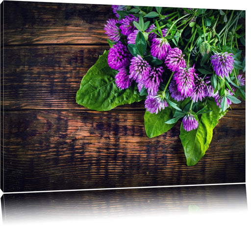 Kleeblüten auf Holz Leinwandbild