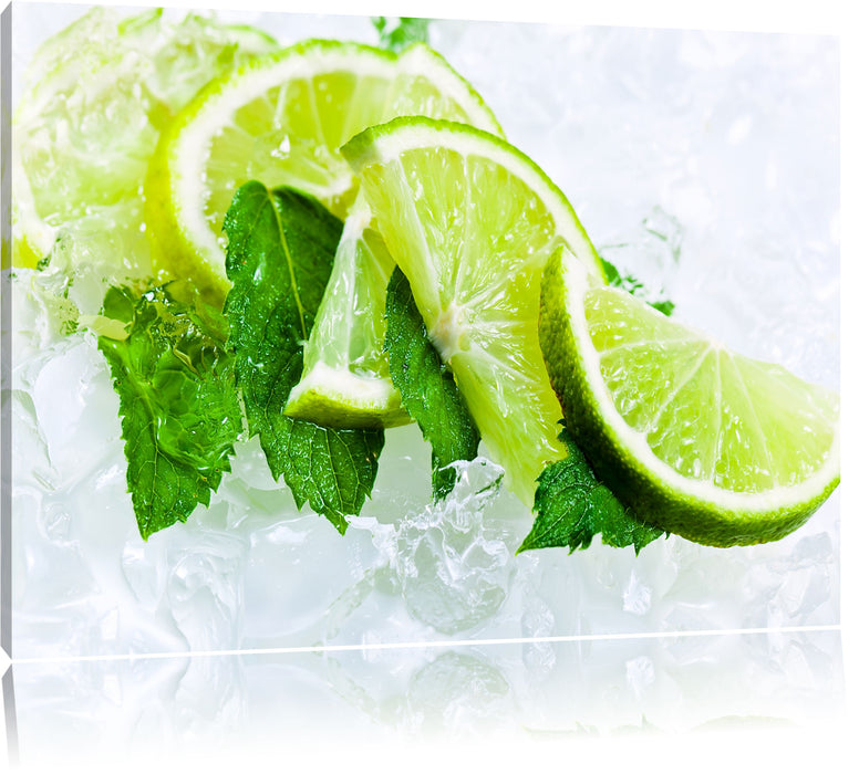 Pixxprint Limetten und Minze im Eis, Leinwandbild