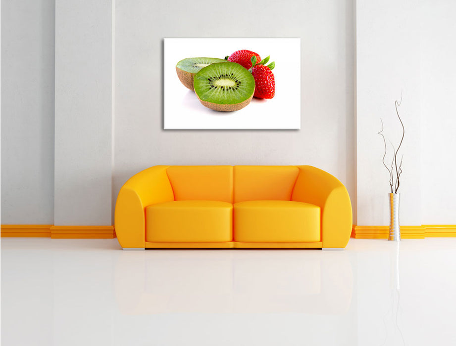 Kiwi und Erdbeeren Leinwandbild über Sofa