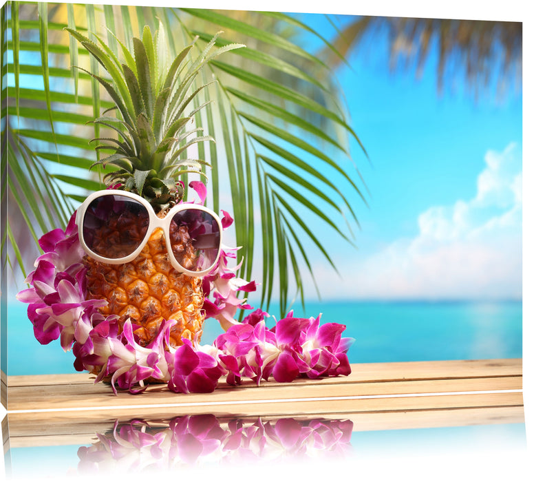 Pixxprint Ananas mit Sonnenbrille, Leinwandbild