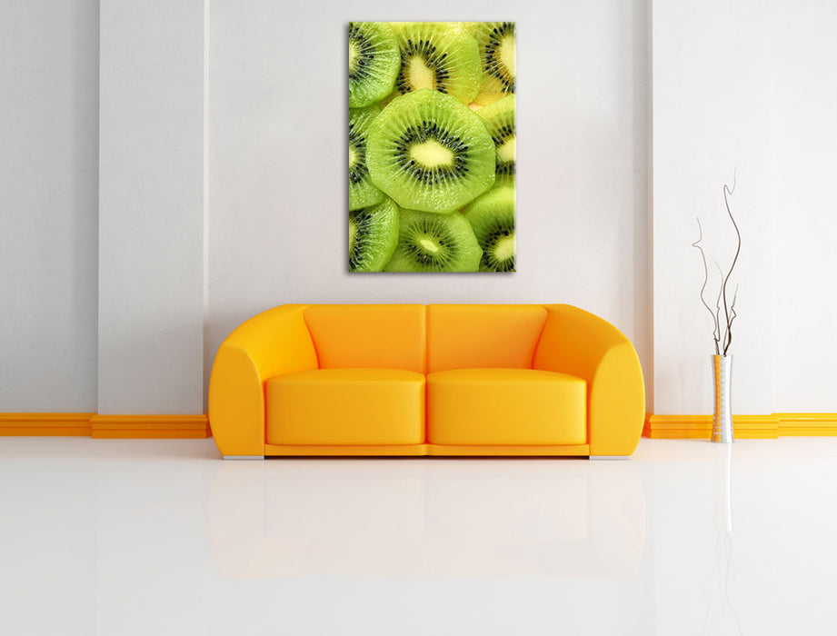 Grüne Kiwis Obstsalat Leinwandbild über Sofa
