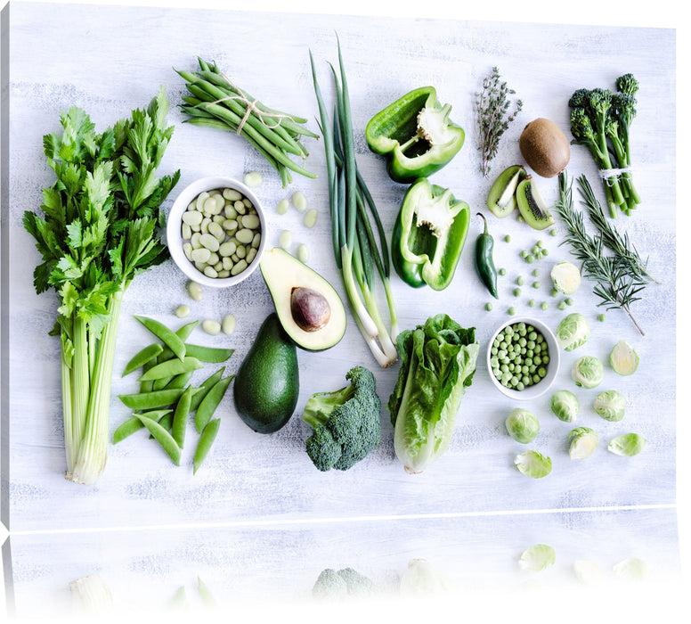 Pixxprint Grüne Gemüse Obst Vielfalt, Leinwandbild