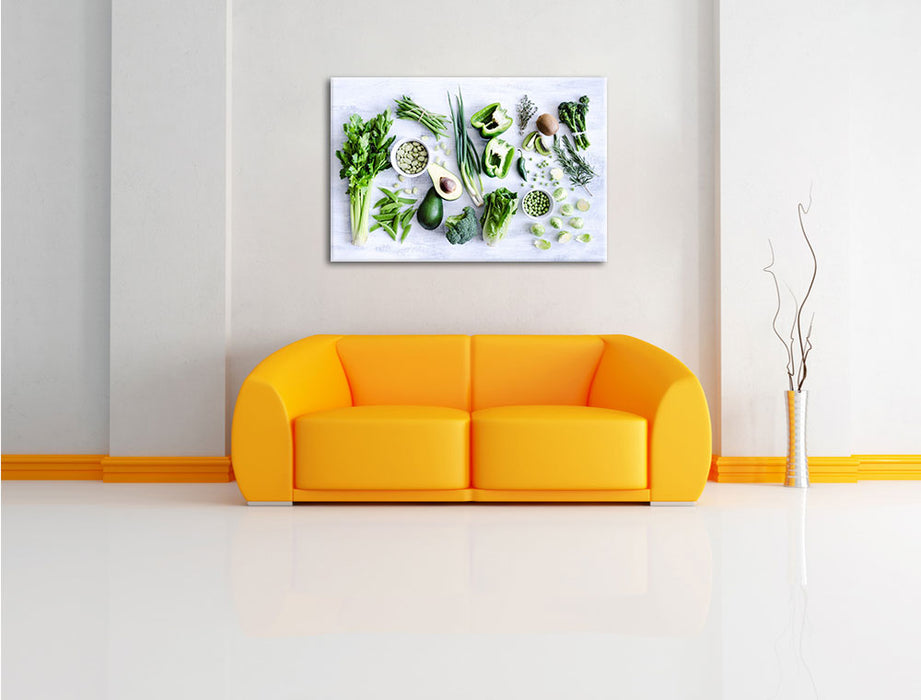 Grüne Gemüse Obst Vielfalt Leinwandbild über Sofa