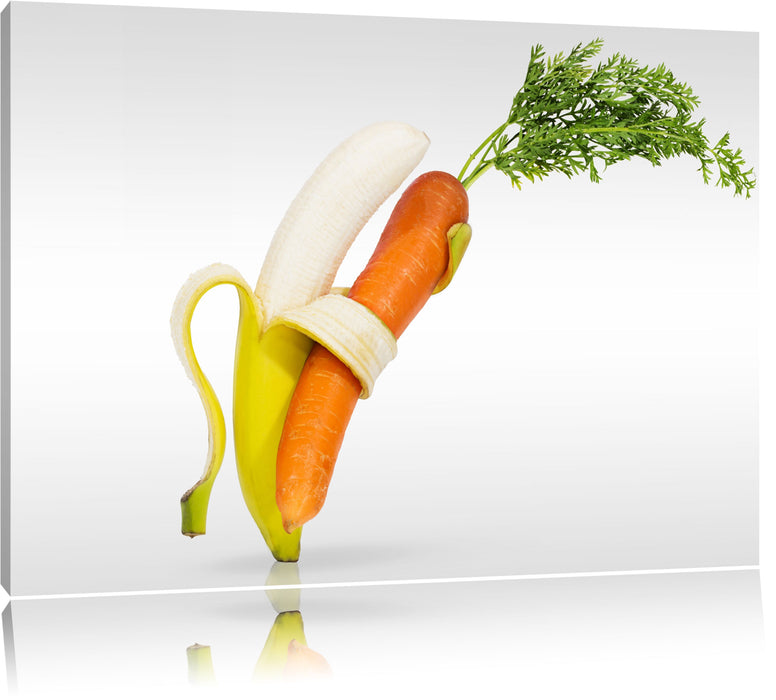 Pixxprint Tanz von Banane und Mohrrübe, Leinwandbild