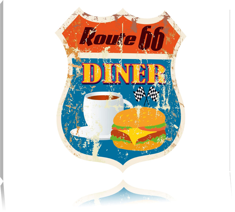 Pixxprint Altes Route 66 Schild Diner, Leinwandbild