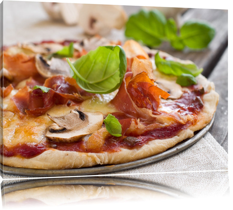 Pixxprint Pizza mit Schinken und Pilzen, Leinwandbild