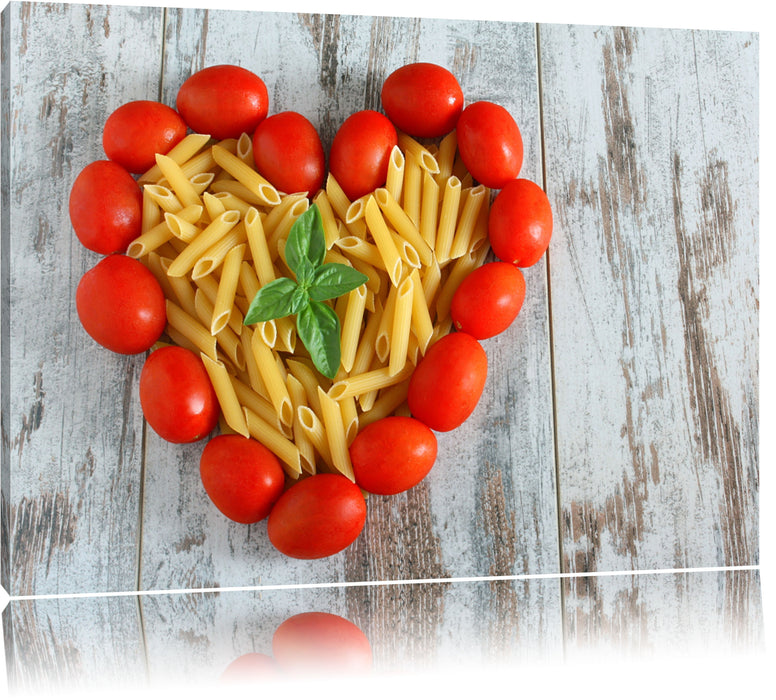 Pixxprint Nudelherz mit Tomaten umrandet, Leinwandbild