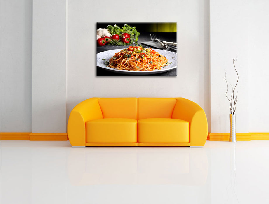 Leckere Spaghetti Italia Leinwandbild über Sofa