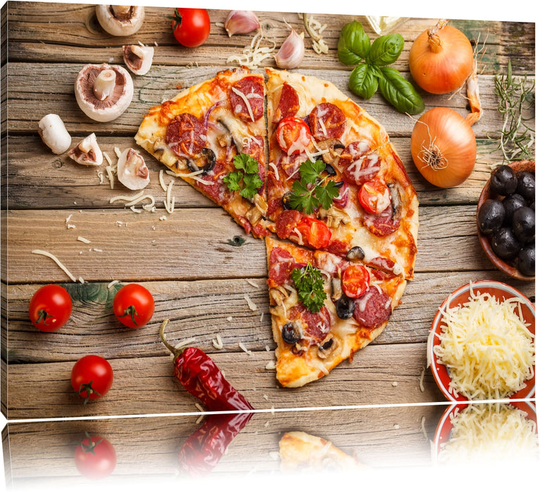 Pizza Italia auf Holztisch Leinwandbild