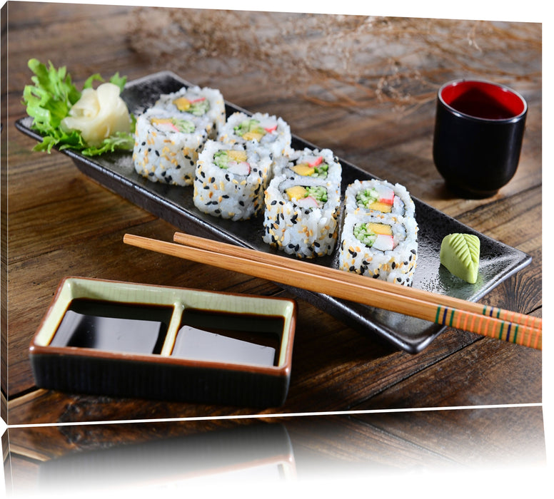 Pixxprint Delikate Inside Out Sushi Rollen, Leinwandbild