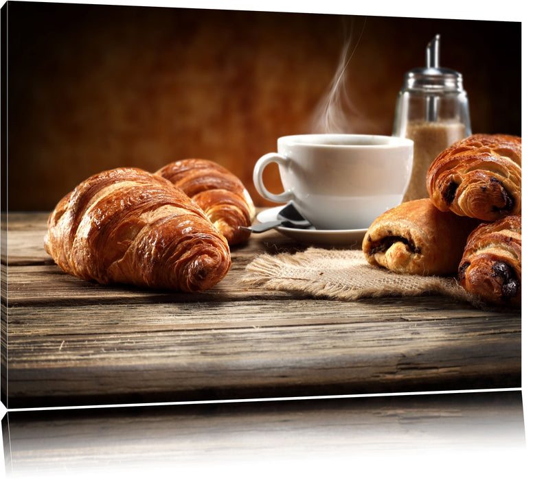Pixxprint Croissant zum Kaffee, Leinwandbild