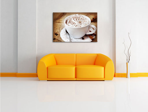Frischer Kaffee mit Schokostreusel Leinwandbild über Sofa