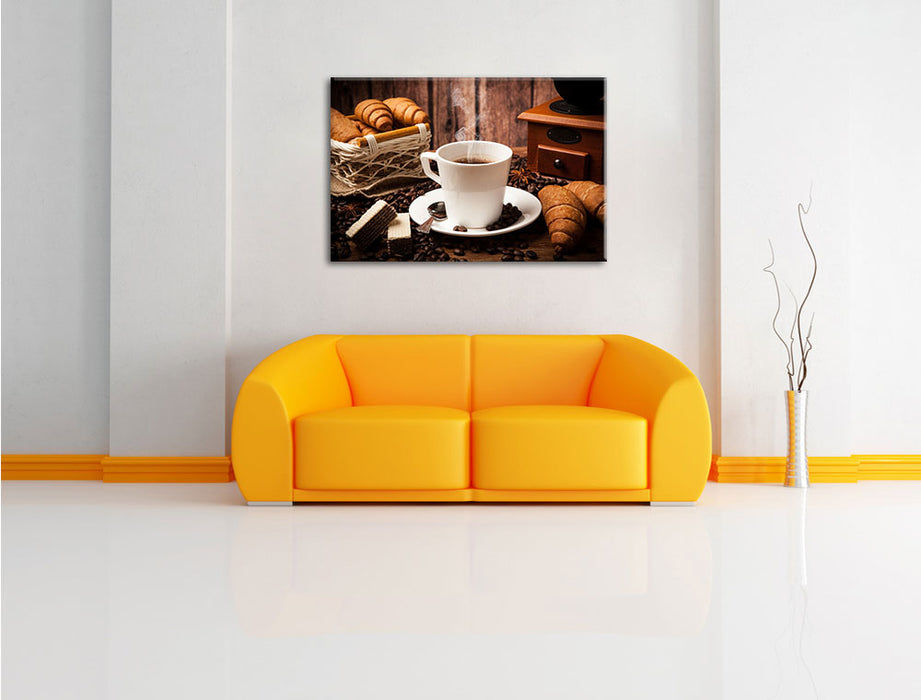 heißer aufgebrühter Kaffee Leinwandbild über Sofa
