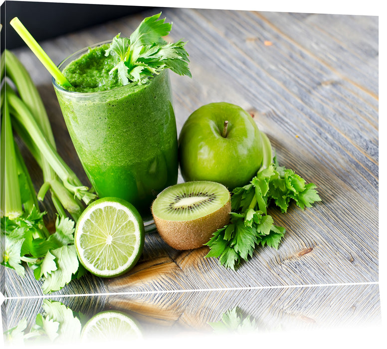 Pixxprint BIO Smoothie Apfel Limette Kiwi, Leinwandbild
