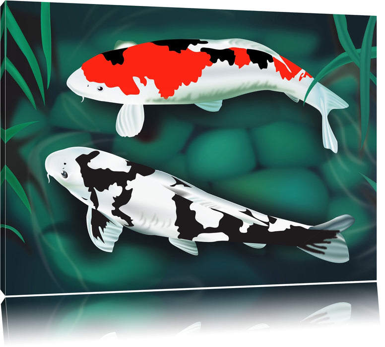 Pixxprint Edle Koi Karpfen Kunst, Leinwandbild