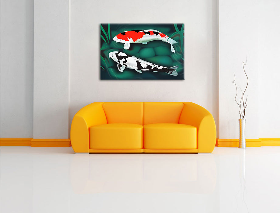 Edle Koi Karpfen Kunst Leinwandbild über Sofa