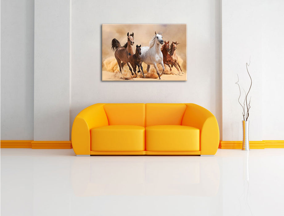 Western Pferde mit Fohlen Leinwandbild über Sofa