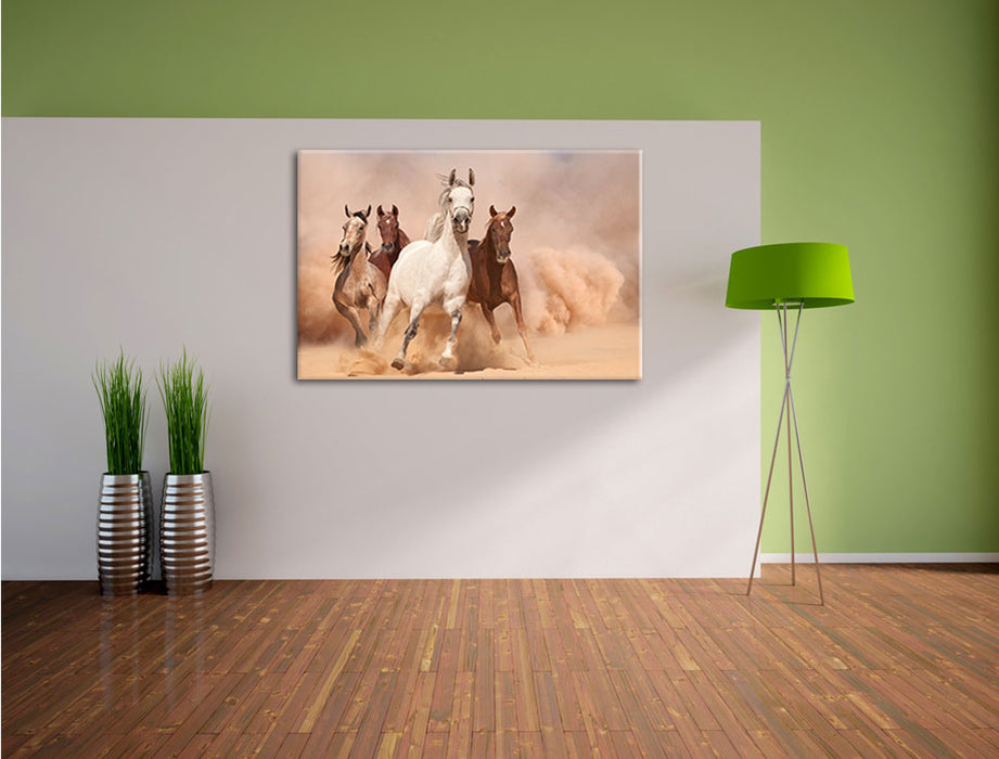 Western Pferde in Wüste Leinwandbild im Flur