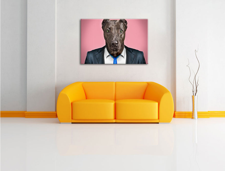 Manager Hund mit Anzug Leinwandbild über Sofa