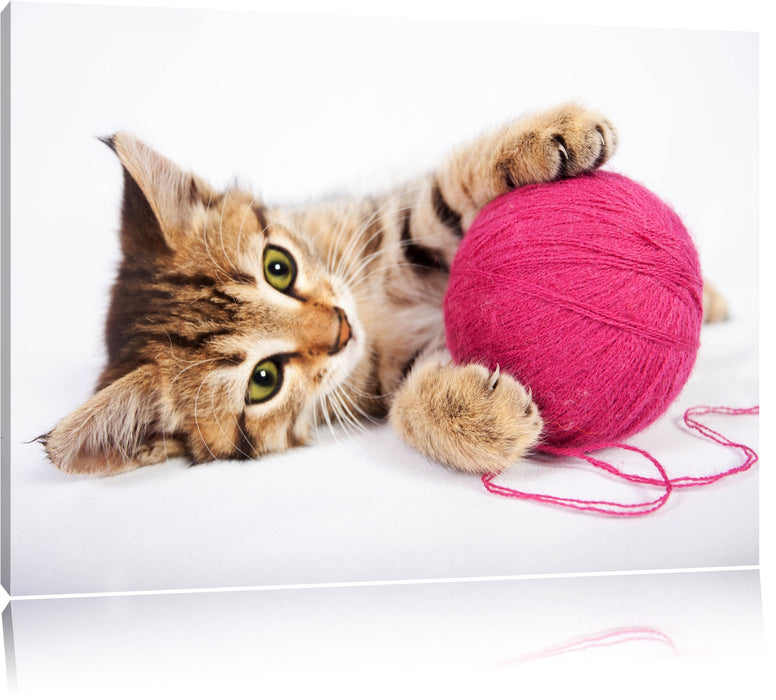 Pixxprint Käzchen mit Wollknäuel, Leinwandbild