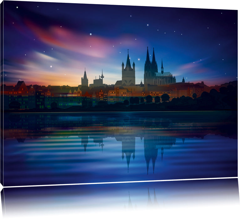 Pixxprint Polarlichter Skyline Köln, Leinwandbild