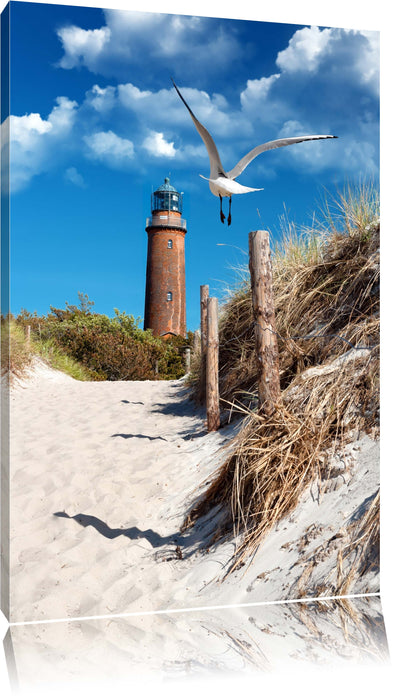 Pixxprint Schöner Leuchtturm am Strand, Leinwandbild